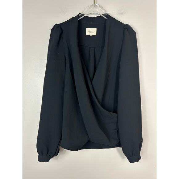 Sezane Abelia Longsleeve V-Neck Wrap Blouse Black Sz 4 - Picture 3 of 8